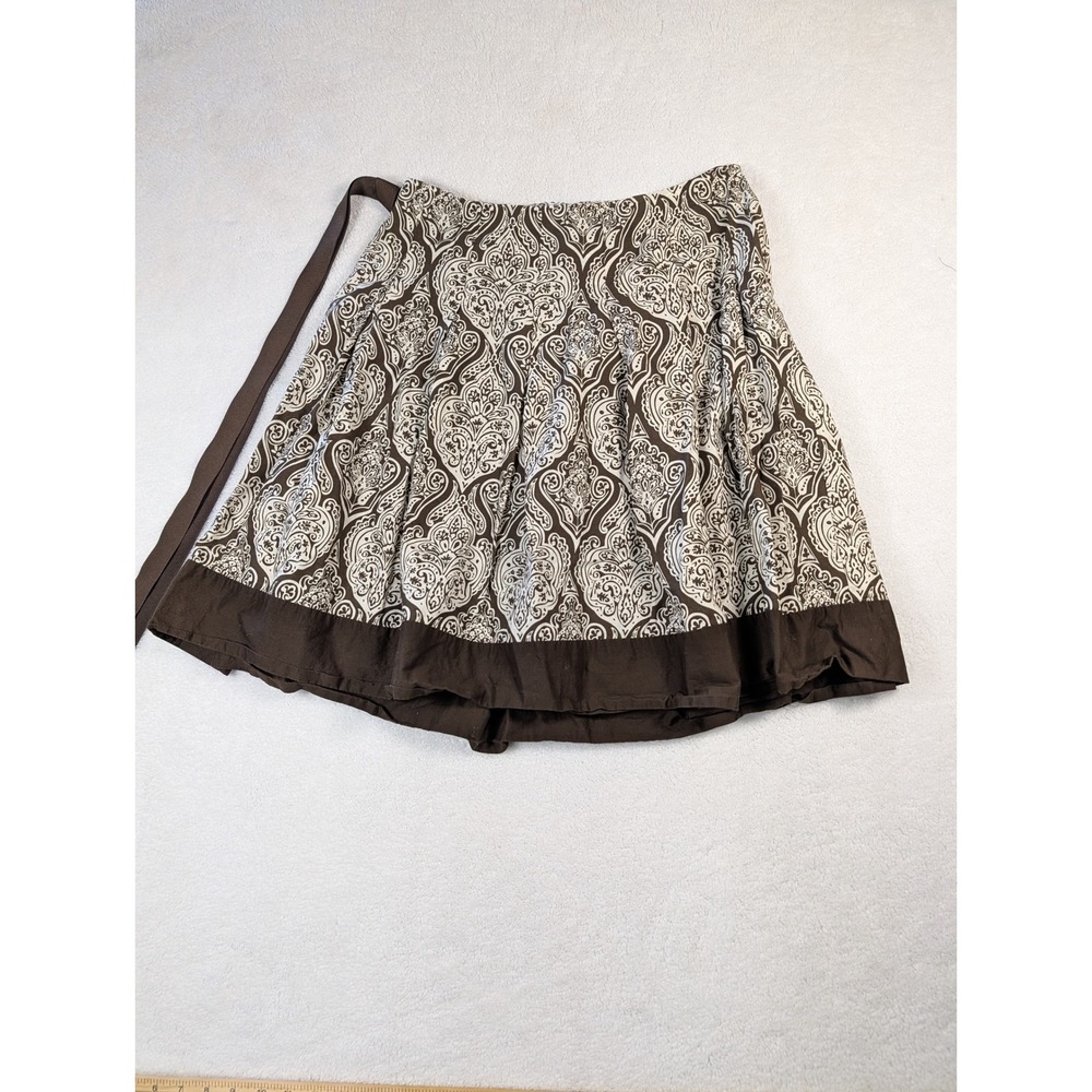 Apt‎ 9 Petite Brown Cream Damask Paisley Cotton A-Line Skirt Ribbon Belt 8P